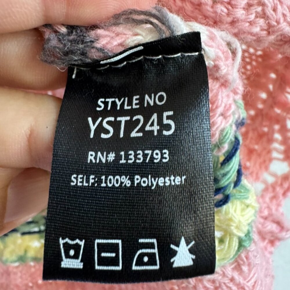 POL Openwork Ethnic Pattern Square Neck Cropped Knit Top Size Small - Picture 5 of 7